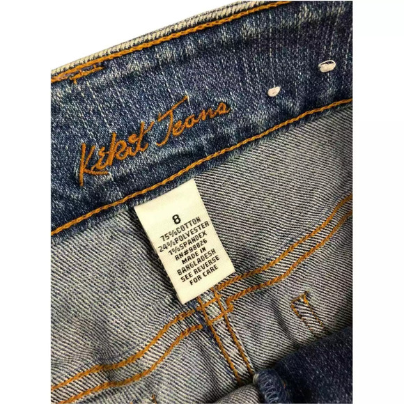 KiKit Jeans Womens Midi A Line Denim Skirt Rhinestone Accent Light Wash Size 8 - Picture 7 of 7